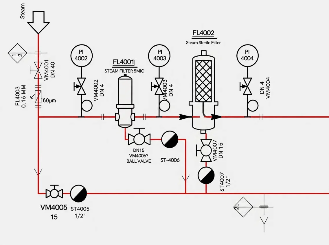Steam sterile filtration P&ID diagram